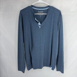 Fair Harbor Men L Henley Shirt Performance Long Sleeve Lightweight Blue UPF 50